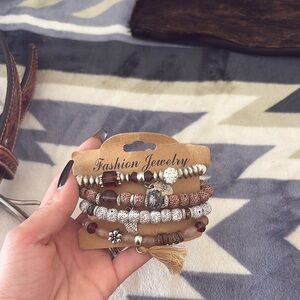 Bohemian Brown and Silver Beaded Bracelet Set